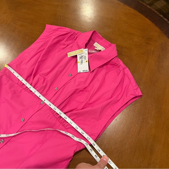 NEW MICHAEL MICHAEL KORS Pleated Cap Sleeve Mini Dress Pink Medium Shirt Dress - Picture 12 of 16